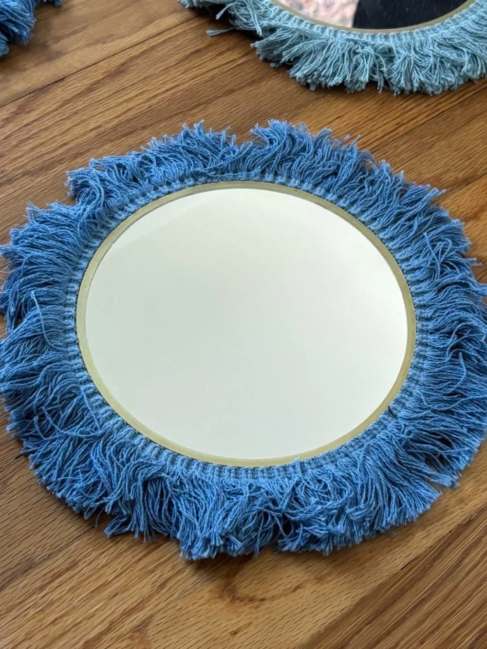 Boho Fringe Round Wall Mirror - Blue